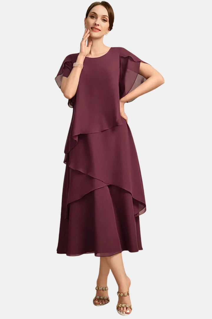 Brezandra | Elegant Layered Chiffon Midi Dress
