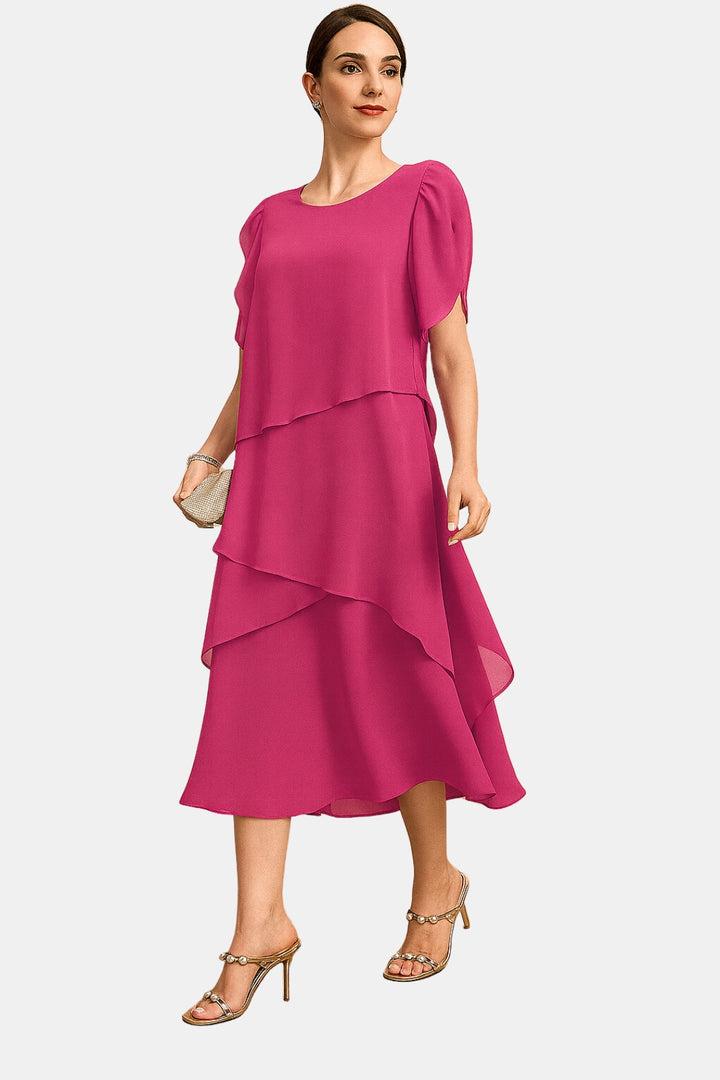 Brezandra | Elegant Layered Chiffon Midi Dress
