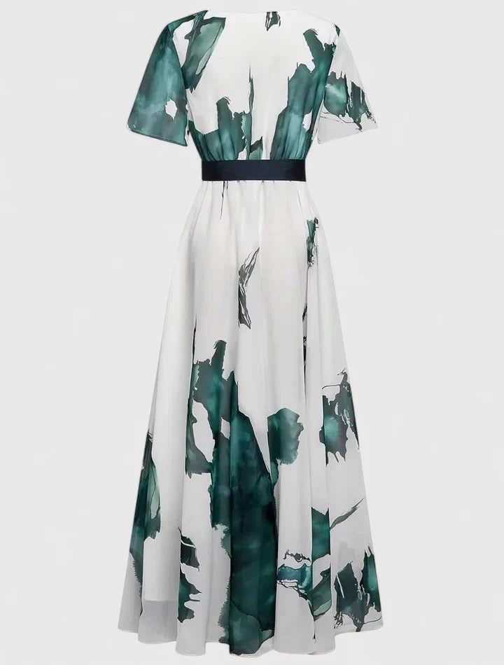 Brezoria | Elegant Patterned Maxi Dress with Tie Waist