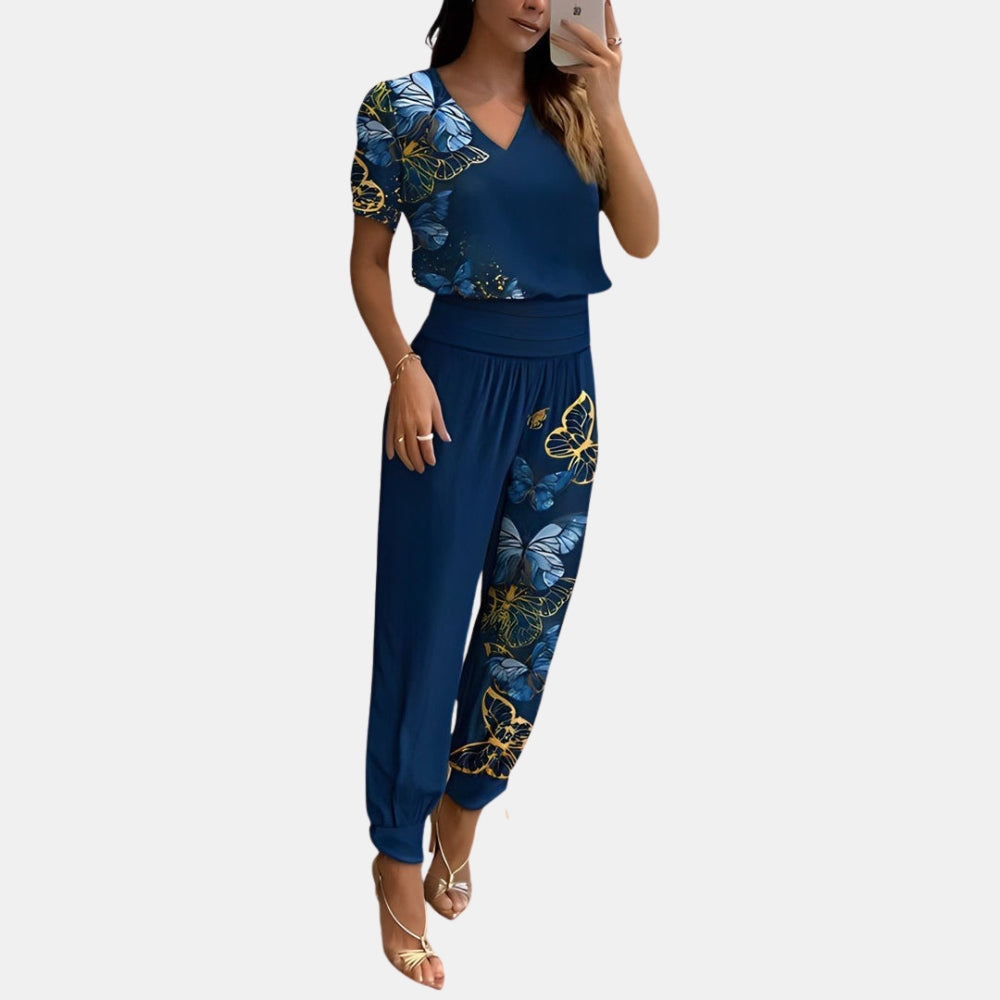 Bridget | Two Piece Set with Puff Sleeve Top and Printed Pants