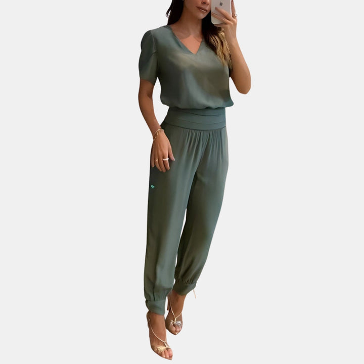 Bridget | Two Piece Set with Puff Sleeve Top and Printed Pants