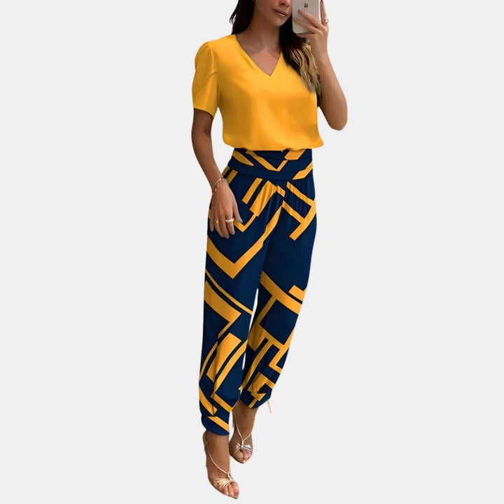 Bridget | Two Piece Set with Puff Sleeve Top and Printed Pants