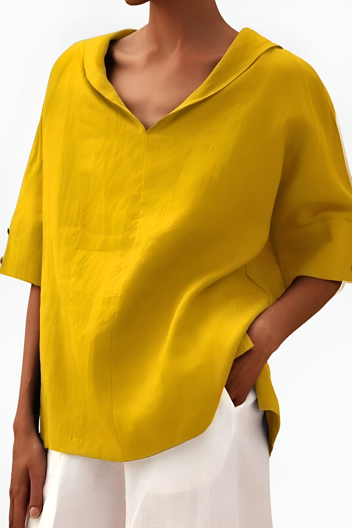 Briellea | Relaxed V Neck Blouse with Short Sleeves