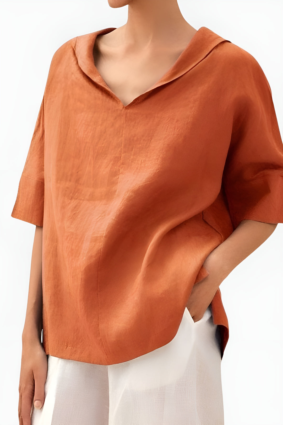 Briellea | Relaxed V Neck Blouse with Short Sleeves