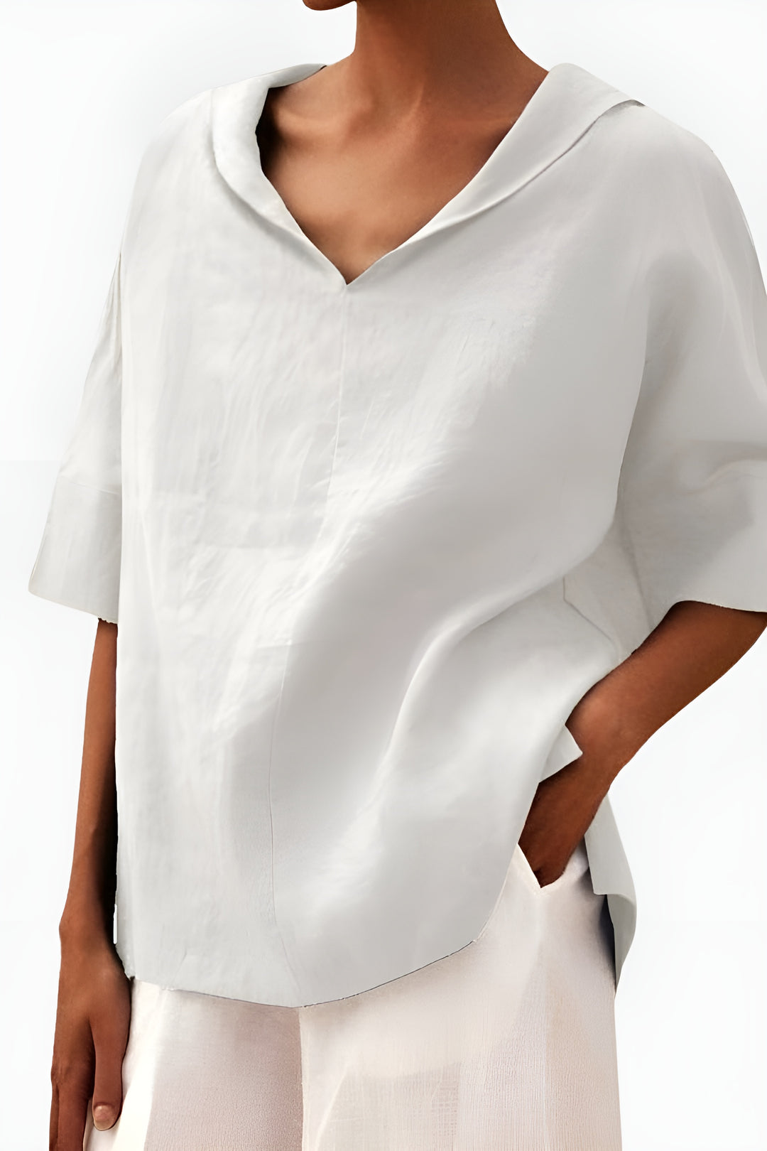 Briellea | Relaxed V Neck Blouse with Short Sleeves