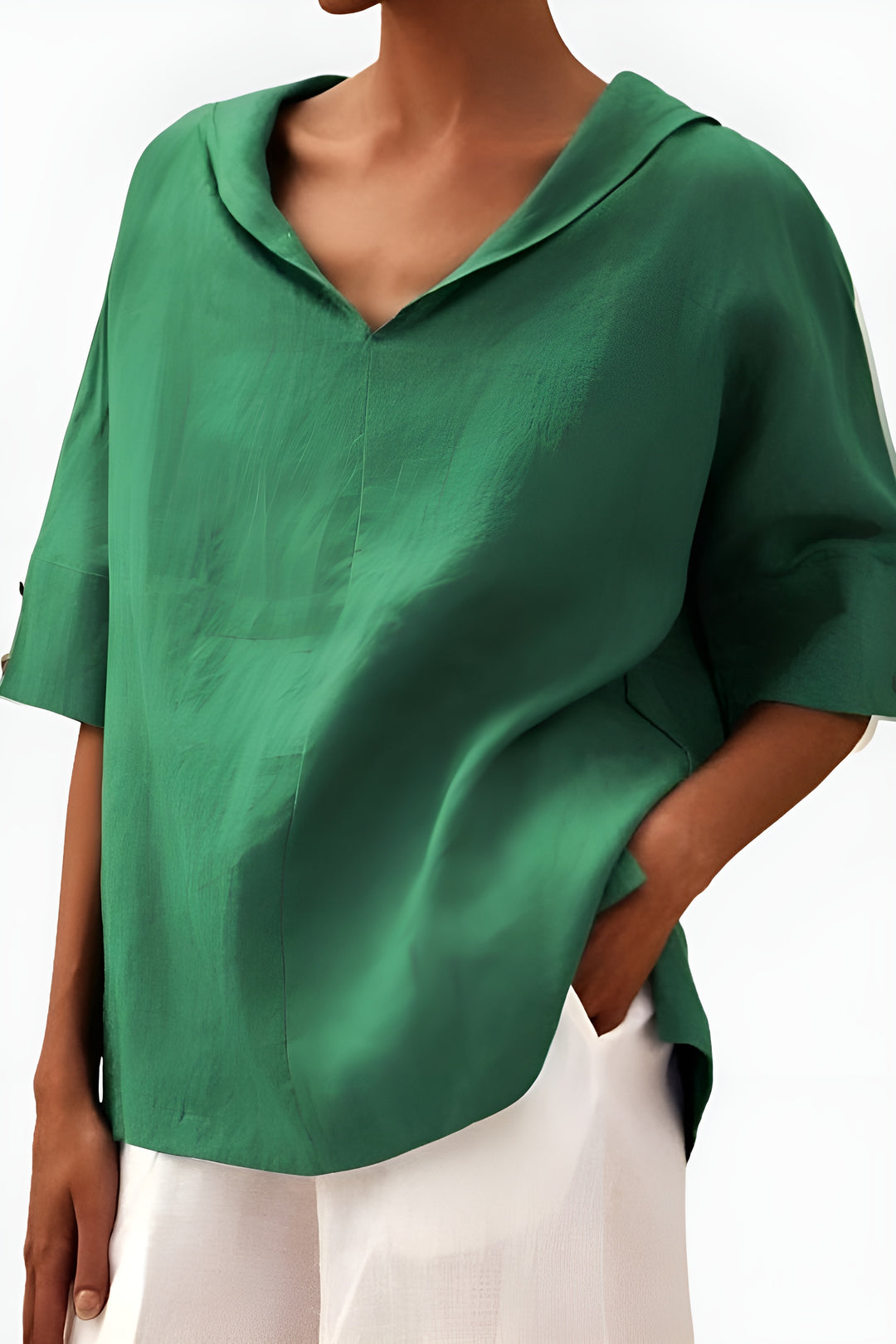 Briellea | Relaxed V Neck Blouse with Short Sleeves