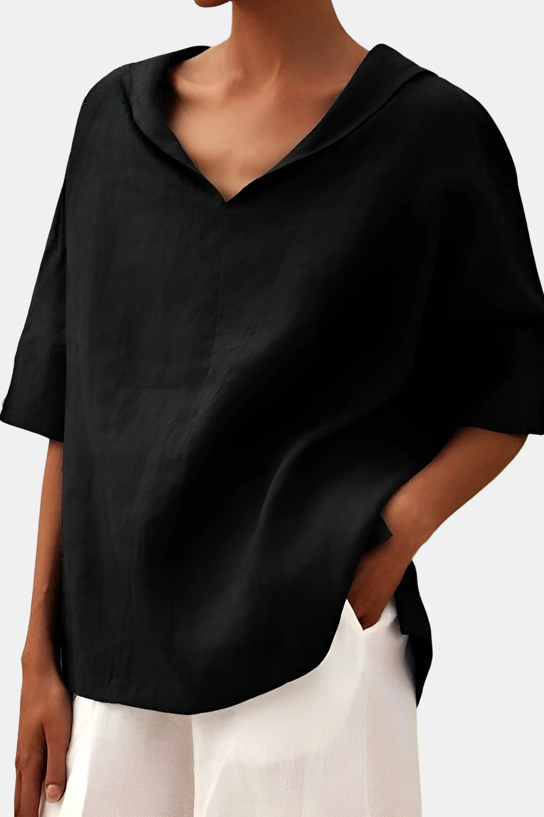 Briellea | Relaxed V Neck Blouse with Short Sleeves