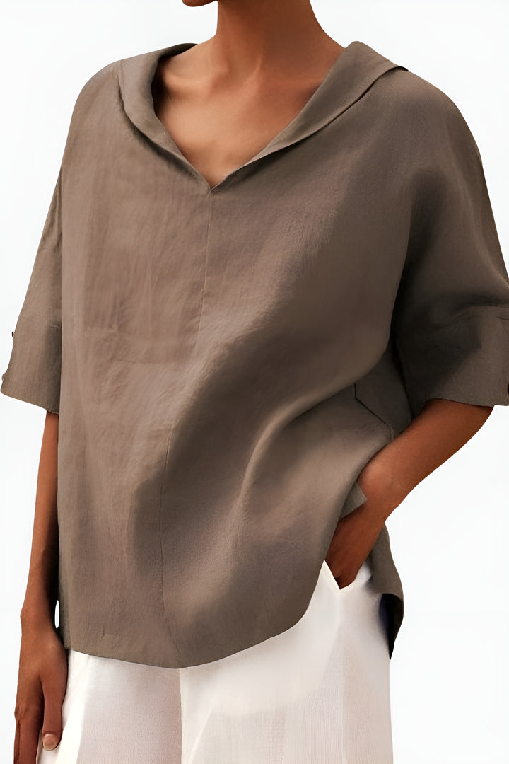 Briellea | Relaxed V Neck Blouse with Short Sleeves