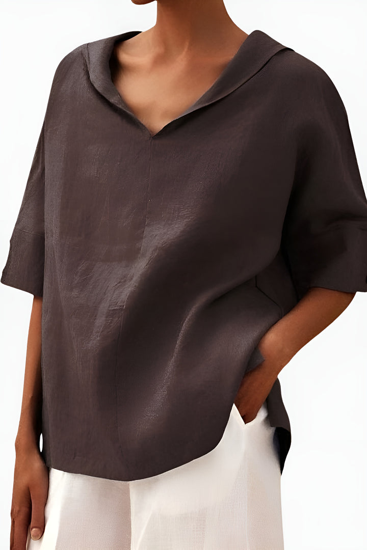 Briellea | Relaxed V Neck Blouse with Short Sleeves
