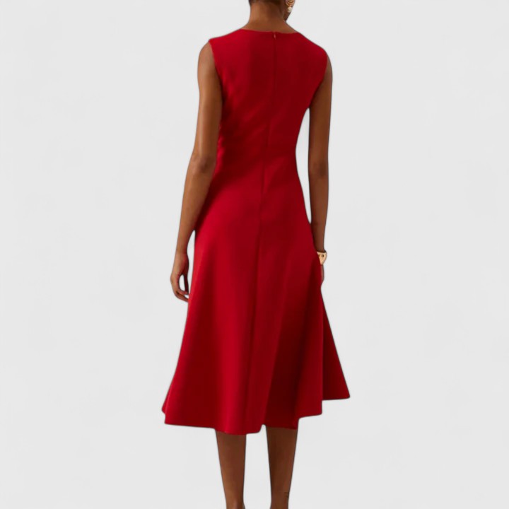 Brinara | Chic Asymmetrical Midi Dress with Draped Detail