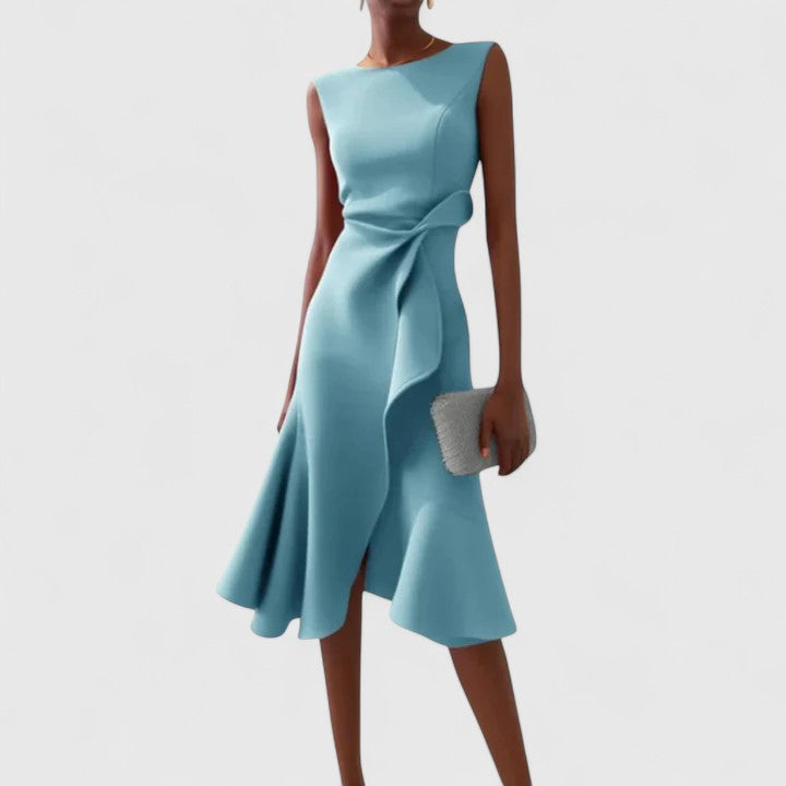 Brinara | Chic Asymmetrical Midi Dress with Draped Detail