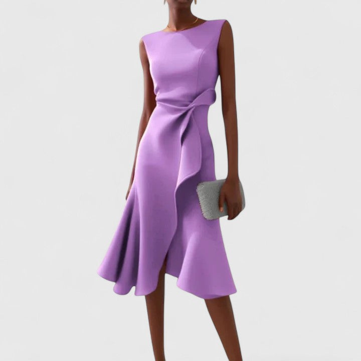 Brinara | Chic Asymmetrical Midi Dress with Draped Detail