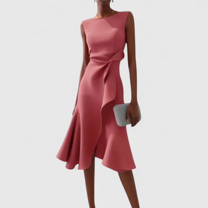 Brinara | Chic Asymmetrical Midi Dress with Draped Detail