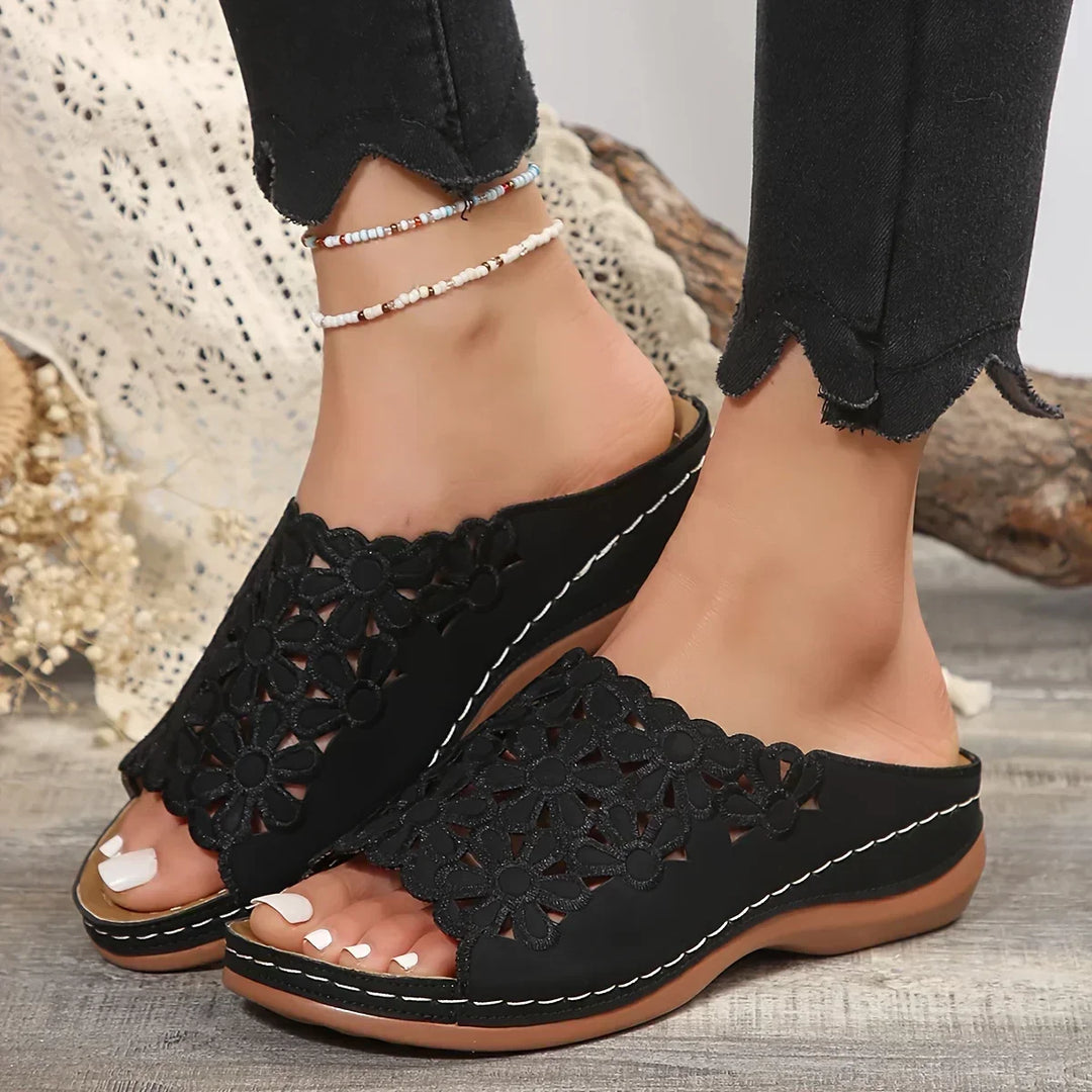 Briseis | Floral Slide Sandals with Cutout Design