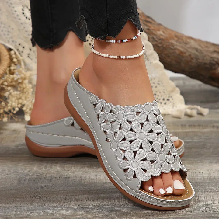 Briseis | Floral Slide Sandals with Cutout Design