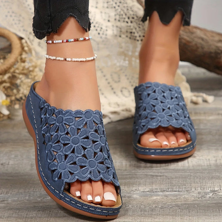 Briseis | Floral Slide Sandals with Cutout Design