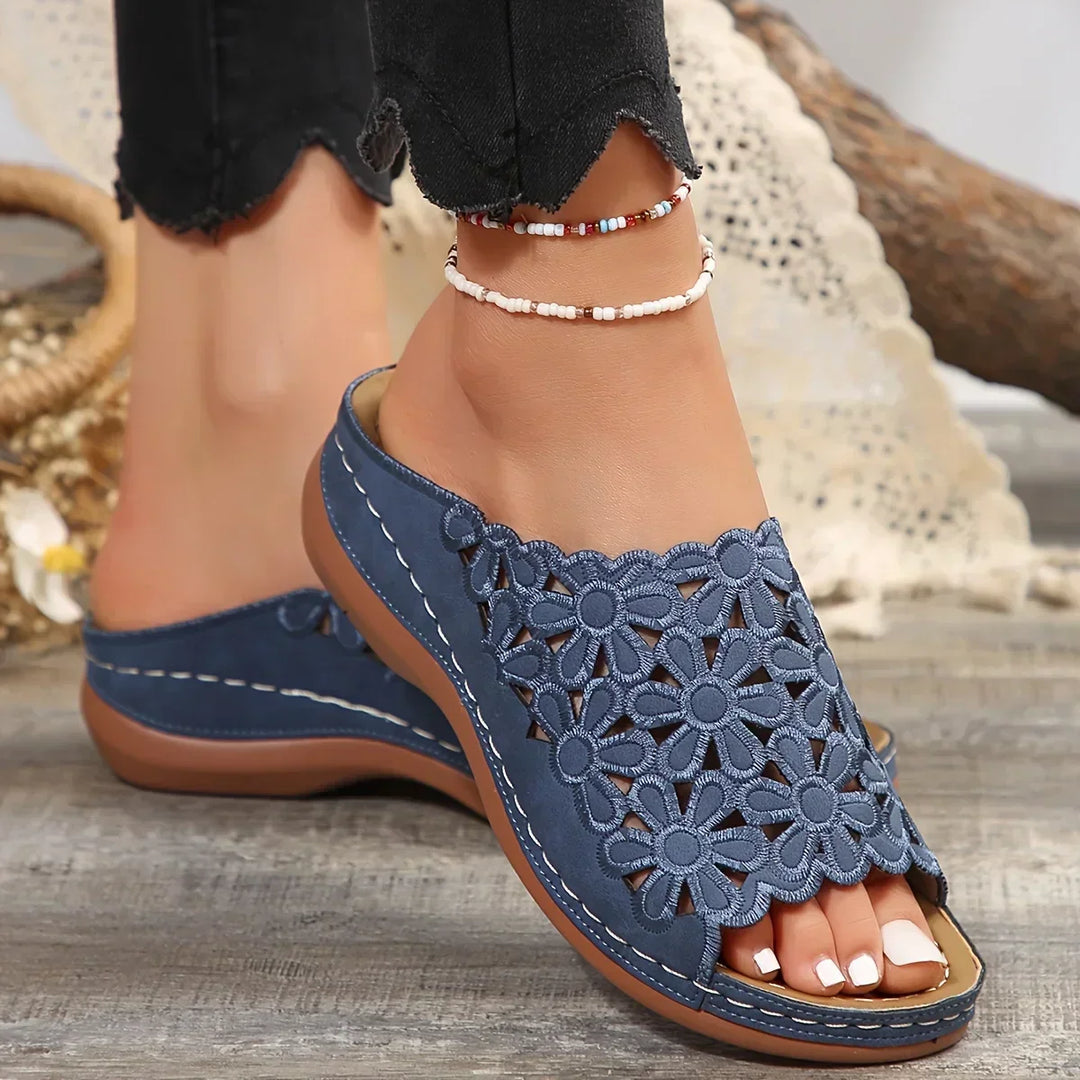 Briseis | Floral Slide Sandals with Cutout Design