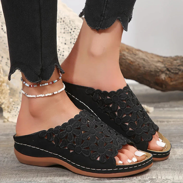 Briseis | Floral Slide Sandals with Cutout Design