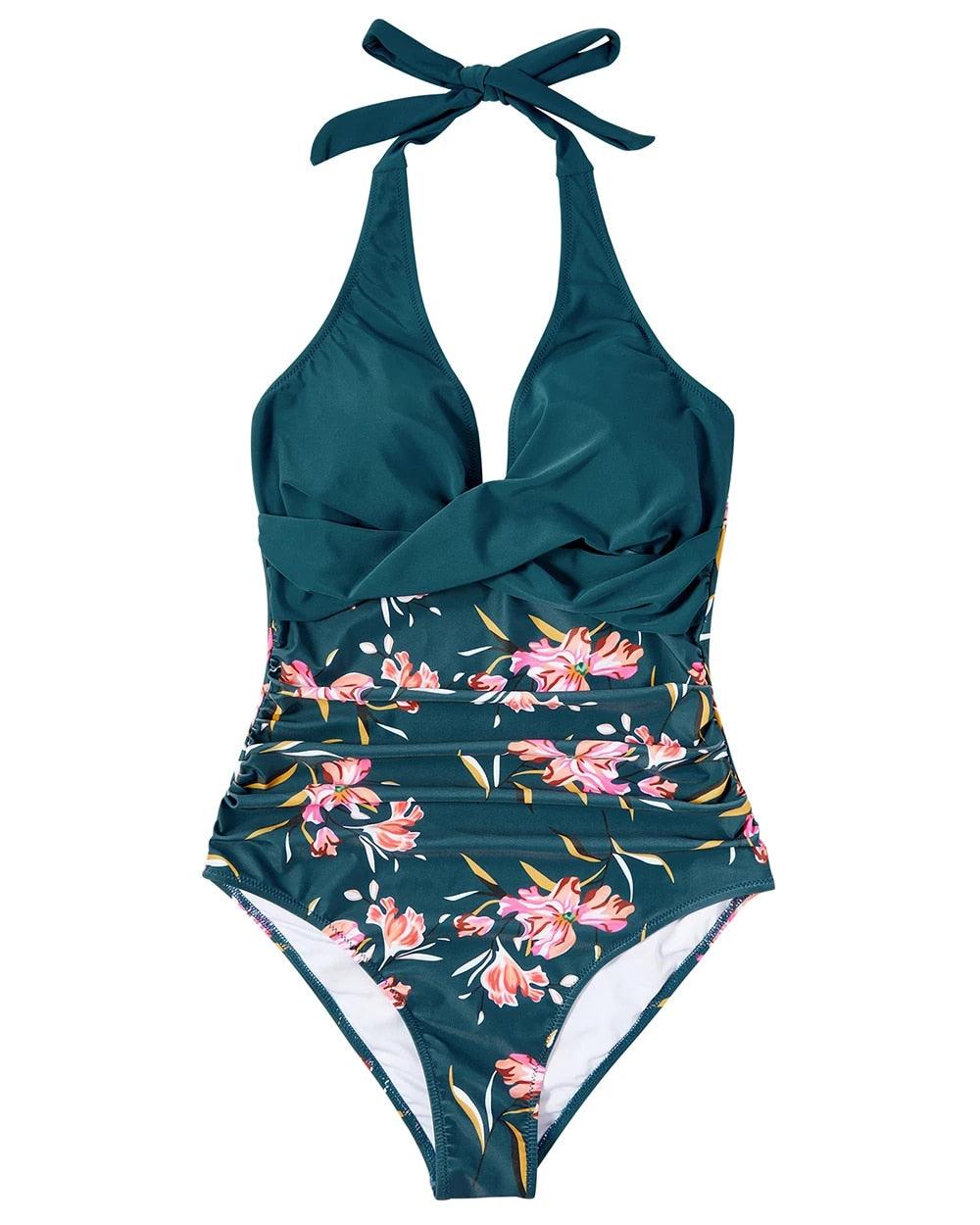 Brittany | Halter One Piece Swimsuit with Printed Bottom