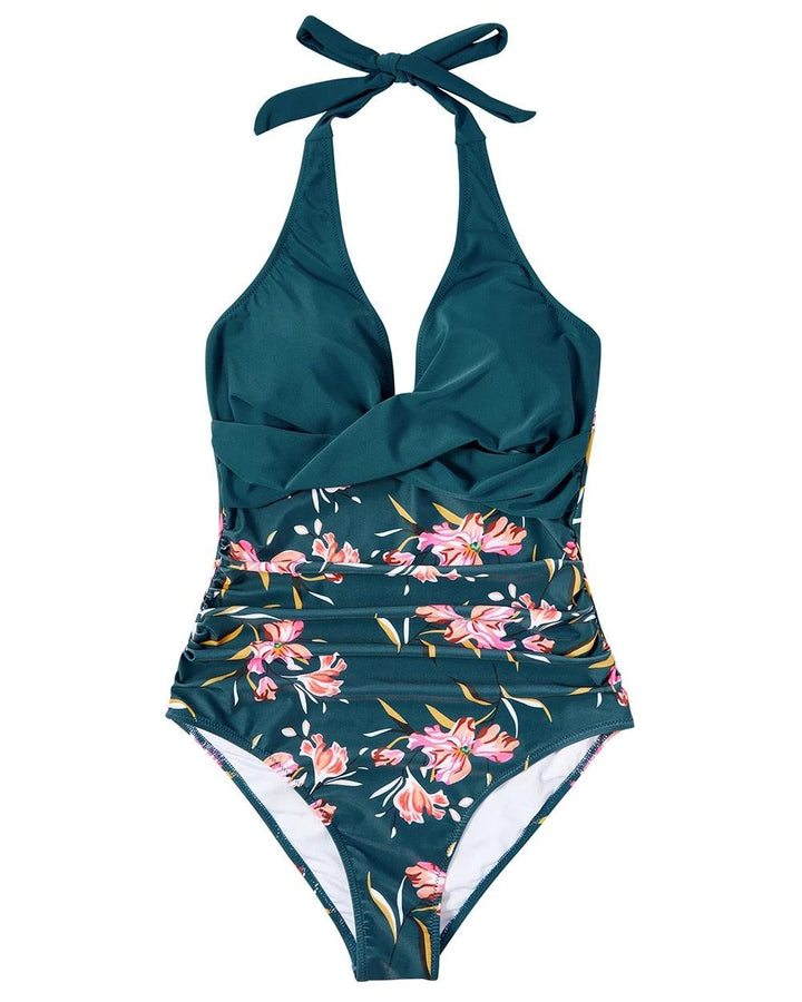 Brittany | Halter One Piece Swimsuit with Printed Bottom