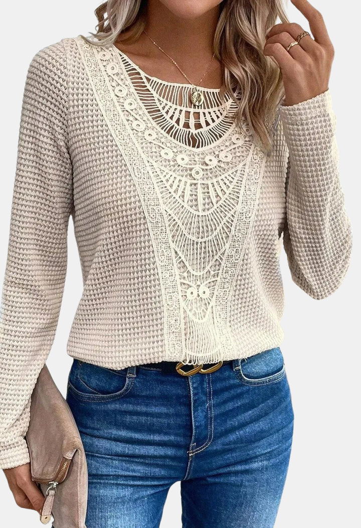 Brylee | Boho Knit Sweater with Lace Detail