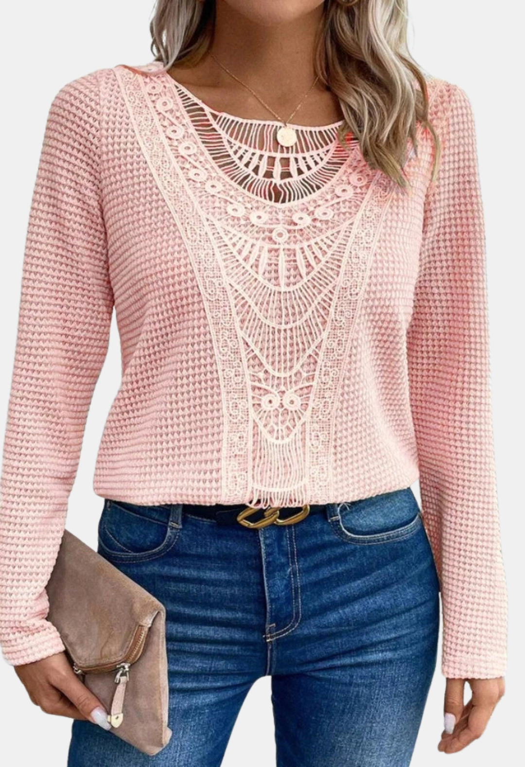 Brylee | Boho Knit Sweater with Lace Detail