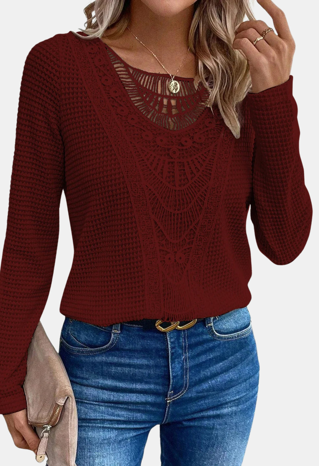 Brylee | Boho Knit Sweater with Lace Detail