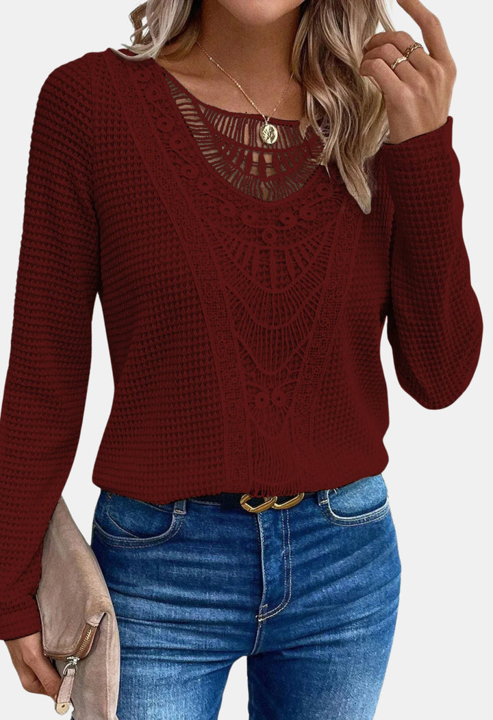 Brylee | Boho Knit Sweater with Lace Detail