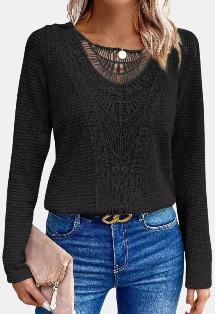 Brylee | Boho Knit Sweater with Lace Detail