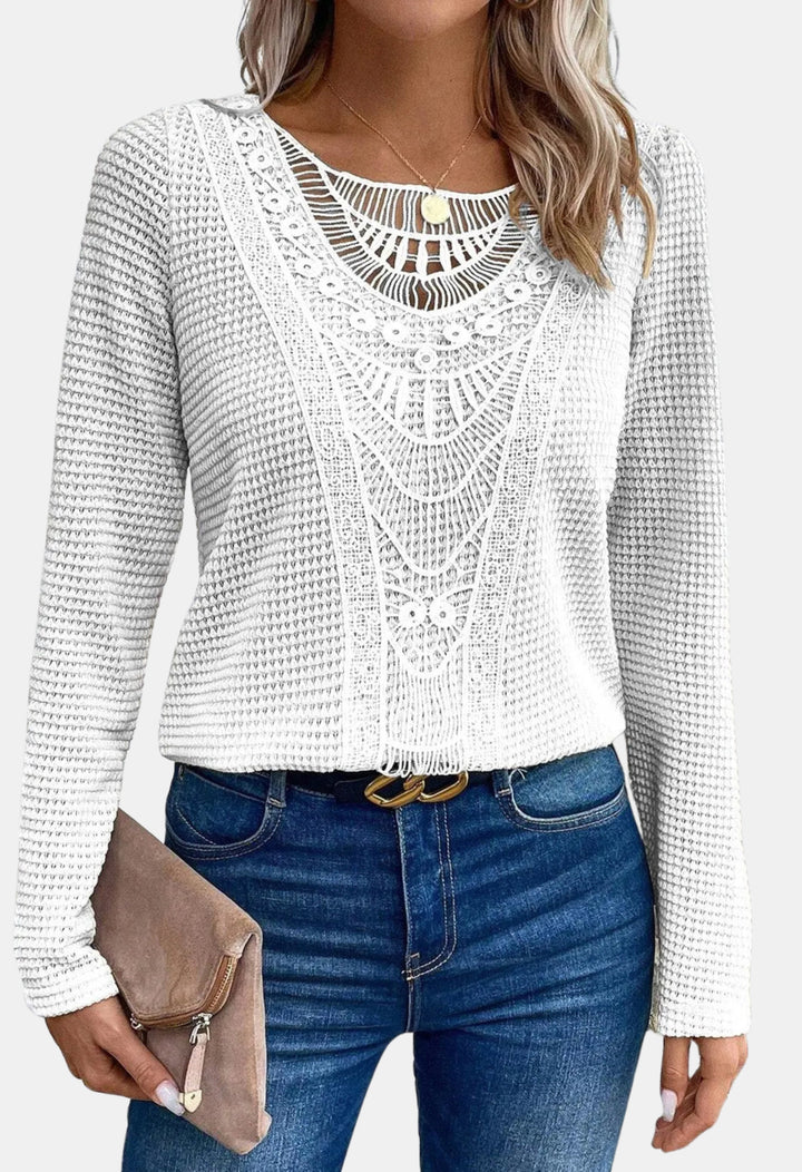 Brylee | Boho Knit Sweater with Lace Detail