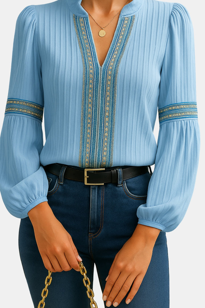 Brynelle | Chic Embroidered Blouse with V Neckline