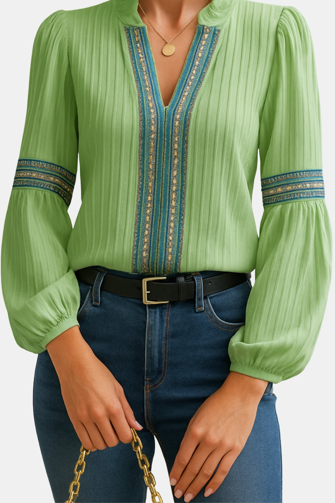 Brynelle | Chic Embroidered Blouse with V Neckline
