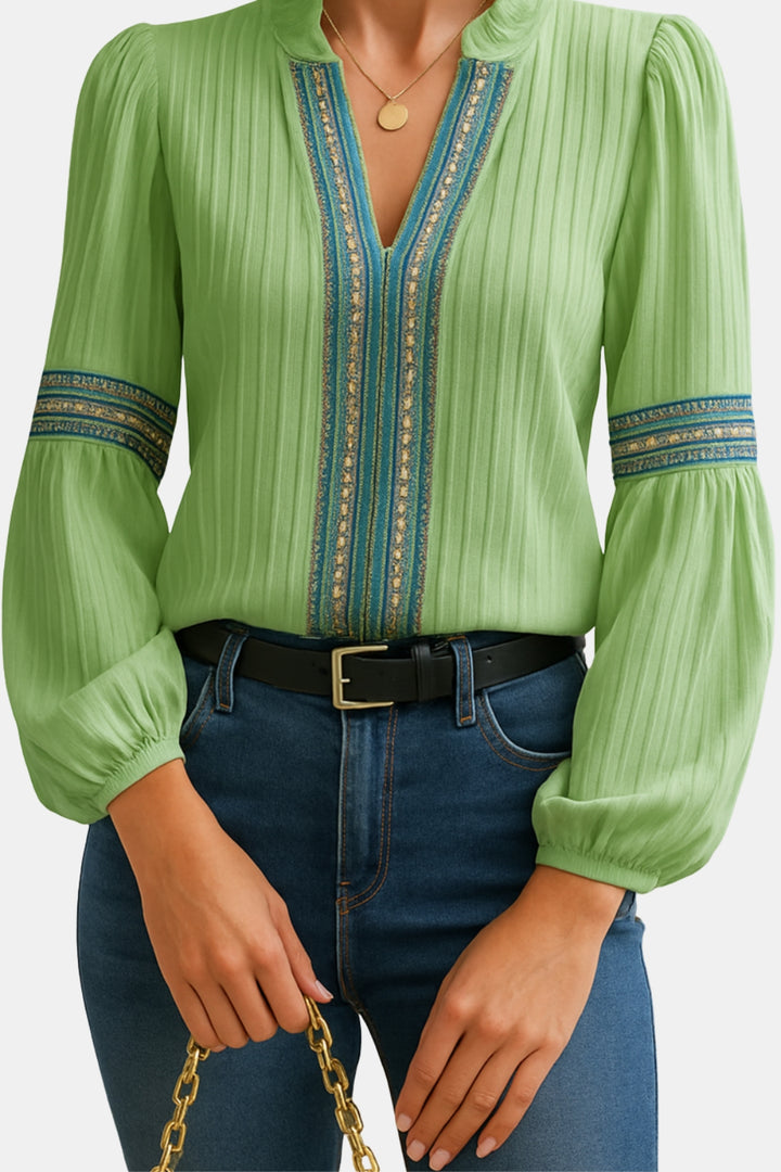 Brynelle | Chic Embroidered Blouse with V Neckline