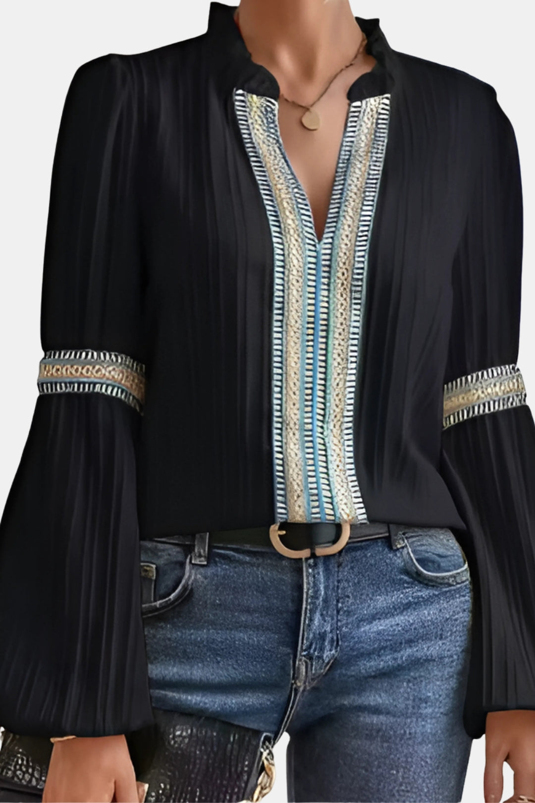 Brynelle | Chic Embroidered Blouse with V Neckline