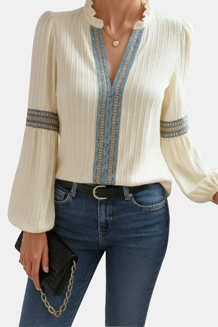 Brynelle | Chic Embroidered Blouse with V Neckline