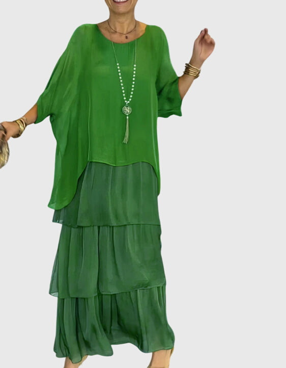 Brynleigh | Tiered Maxi Dress with Flowing Overlay