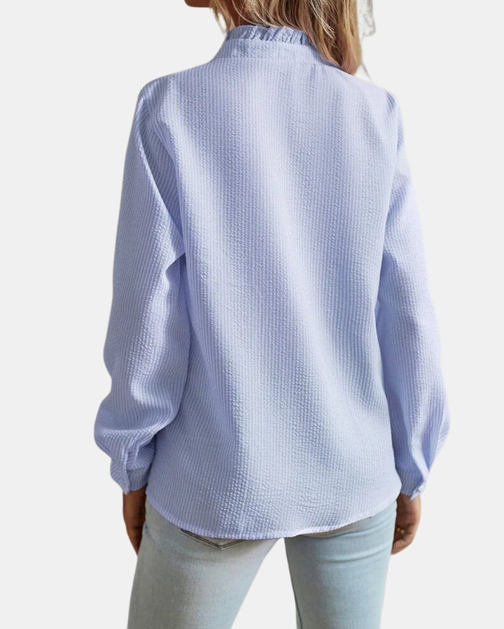 Cadencea | Ruffle Front Blouse with Button Closure