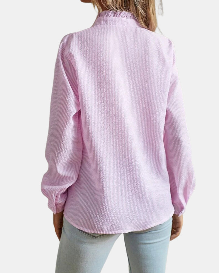 Cadencea | Ruffle Front Blouse with Button Closure