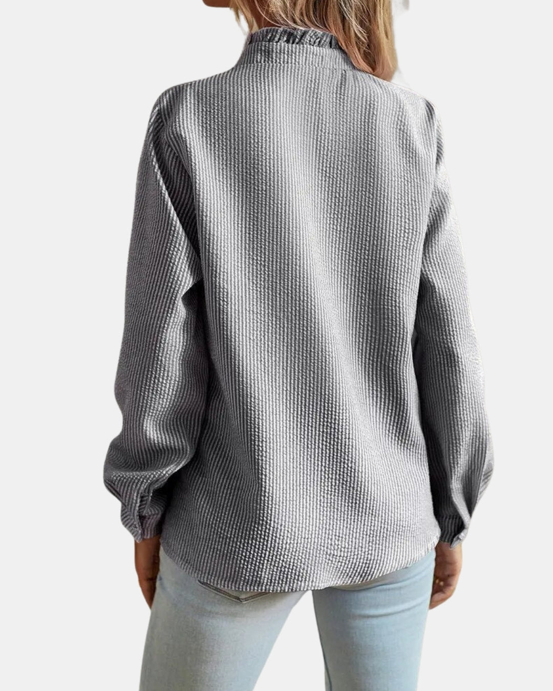 Cadencea | Ruffle Front Blouse with Button Closure