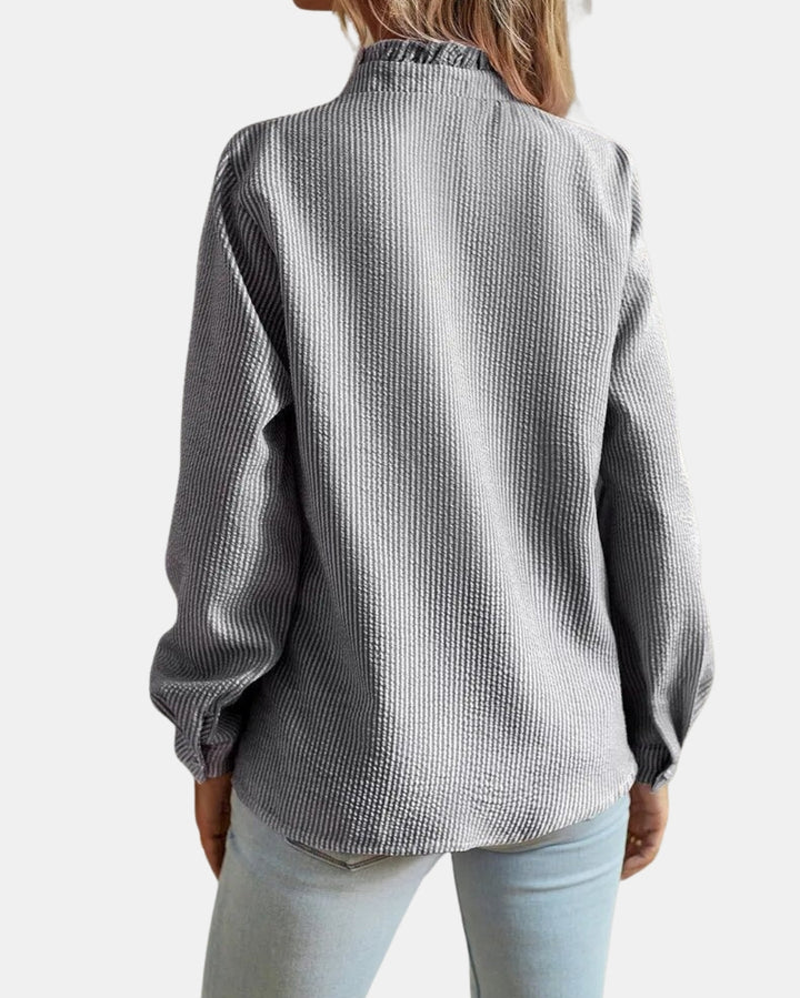 Cadencea | Ruffle Front Blouse with Button Closure