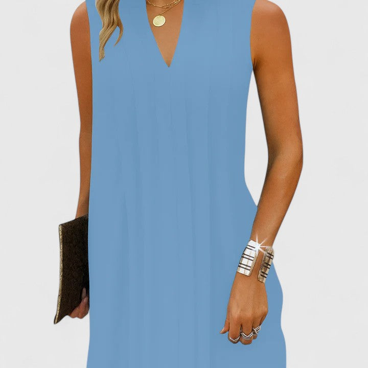 Caelira | Sleeveless Pleated Shift Dress with V-Neck