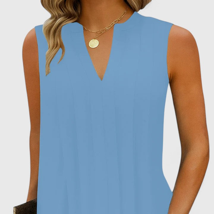 Caelira | Sleeveless Pleated Shift Dress with V-Neck
