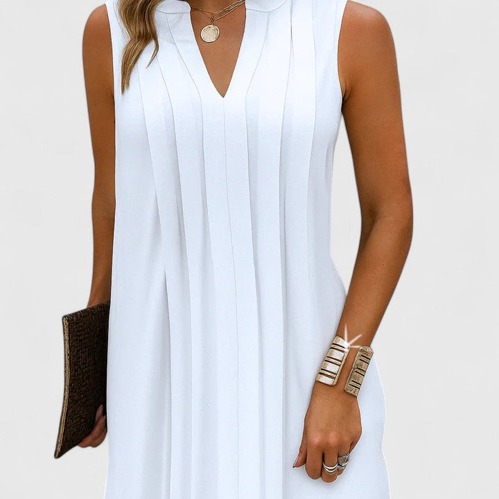 Caelira | Sleeveless Pleated Shift Dress with V-Neck
