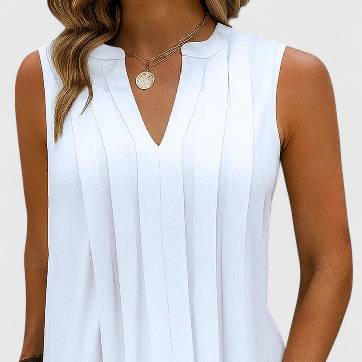 Caelira | Sleeveless Pleated Shift Dress with V-Neck