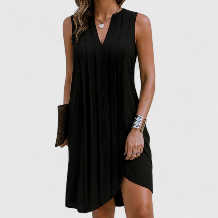 Caelira | Sleeveless Pleated Shift Dress with V-Neck