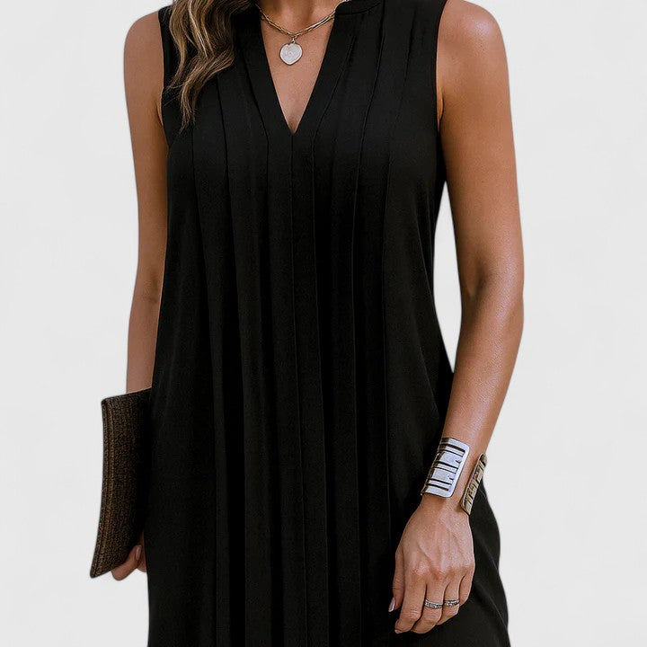 Caelira | Sleeveless Pleated Shift Dress with V-Neck
