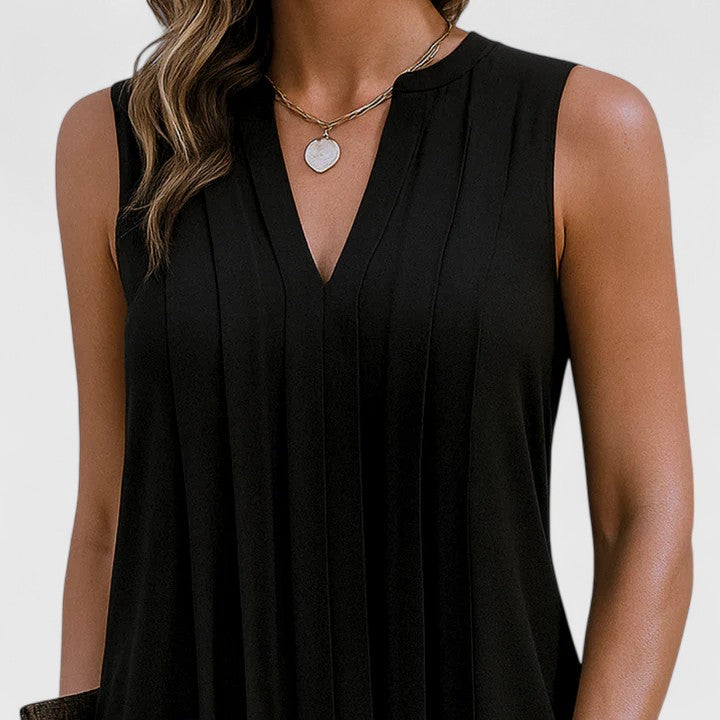Caelira | Sleeveless Pleated Shift Dress with V-Neck