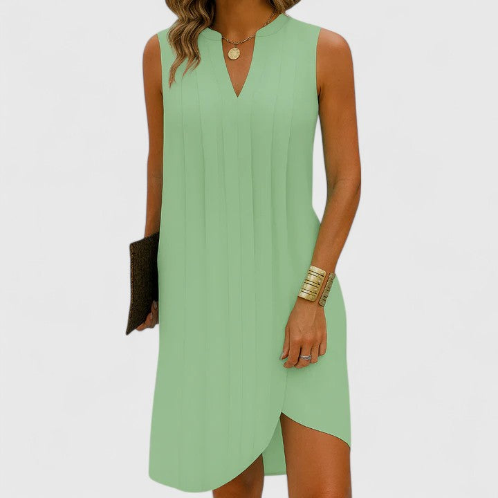 Caelira | Sleeveless Pleated Shift Dress with V-Neck