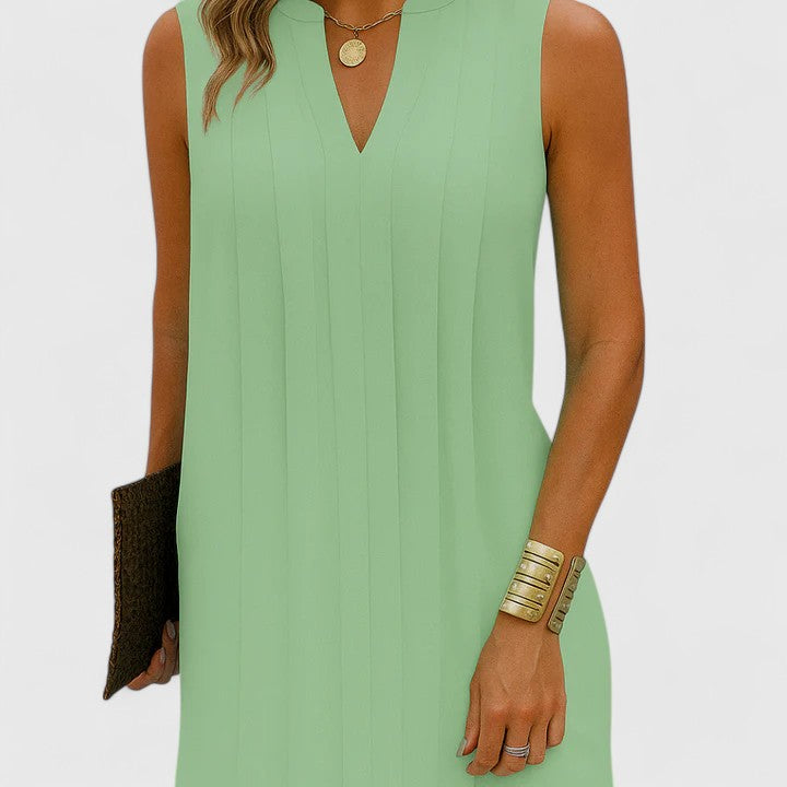 Caelira | Sleeveless Pleated Shift Dress with V-Neck