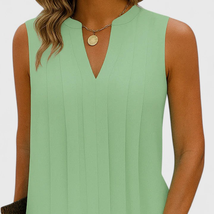 Caelira | Sleeveless Pleated Shift Dress with V-Neck